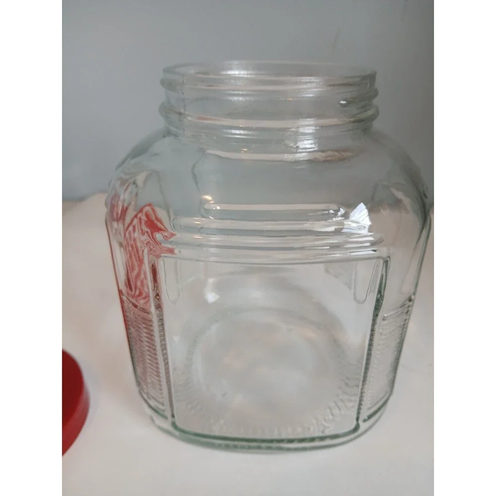 Vintage Hoosier Cabinet Glass Canister COFFEE Jar w/ Lid Red Letters